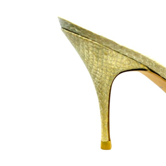 Nicole Miller Winfred Champagne Embossed Leather Open Toe Stiletto Mules - Picture 8 of 11